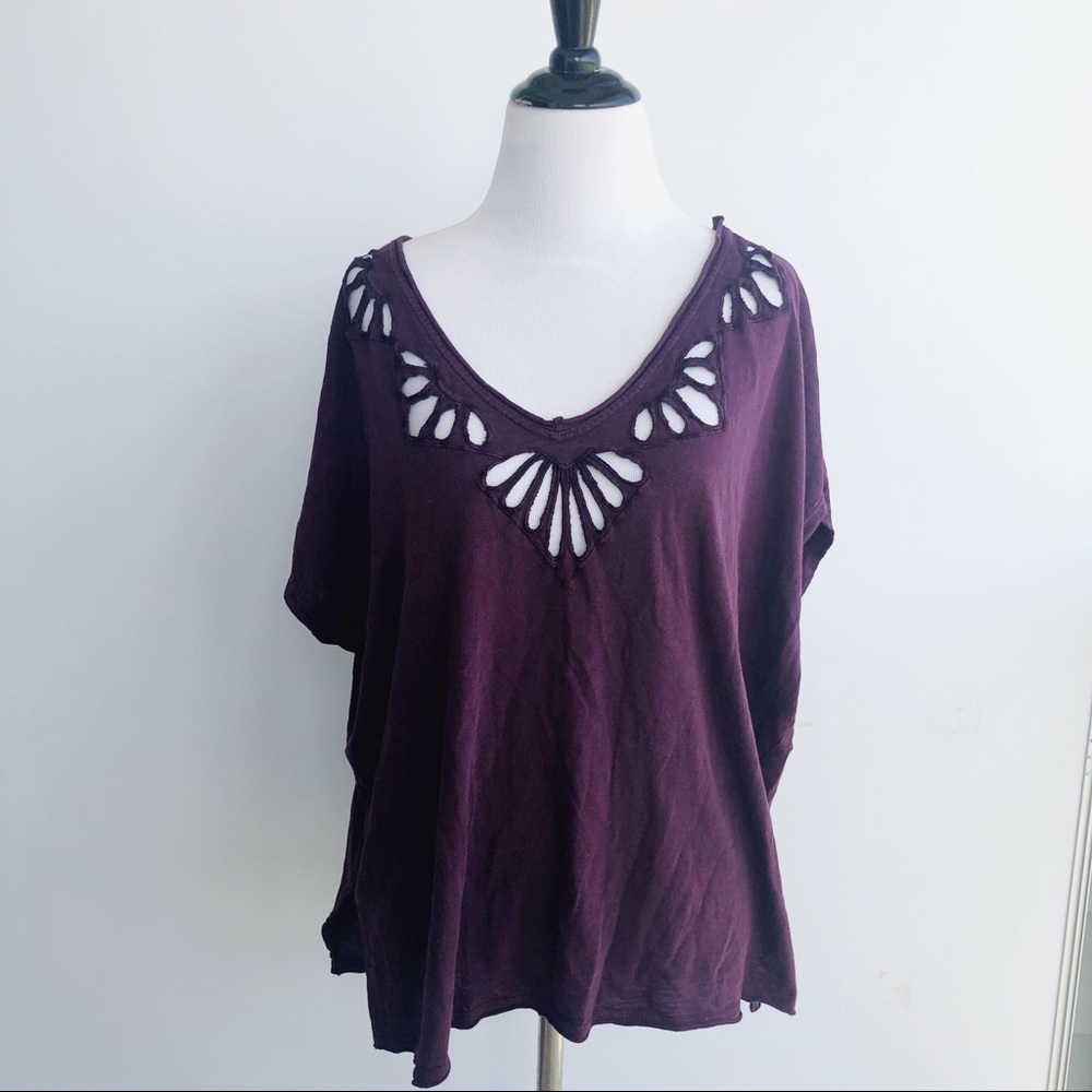 Free People Deep Plum Cutout V-Neck Top